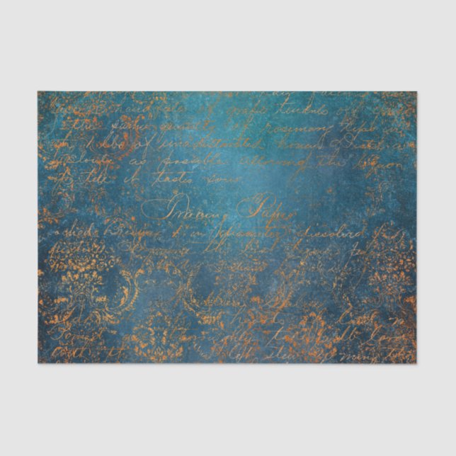 Papel De Seda Grunge de Manuscrito Azul Boho (Frente )