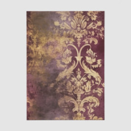 Papel De Seda Grungy Burgundy Wine and Gold Damask Pattern