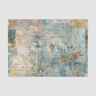 Papel De Seda Grungy Distressed Blue Floral Ephemera Collage