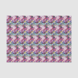 Papel De Seda Grupos de flores cor-de-rosa e do pássaro