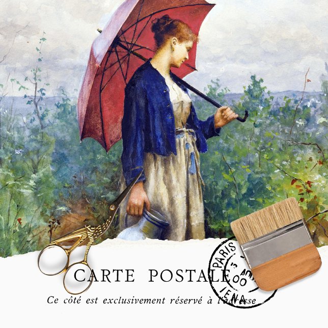 Papel De Seda Guarda-chuva Vermelho de Mulher Francesa Rústica V (Criador carregado)