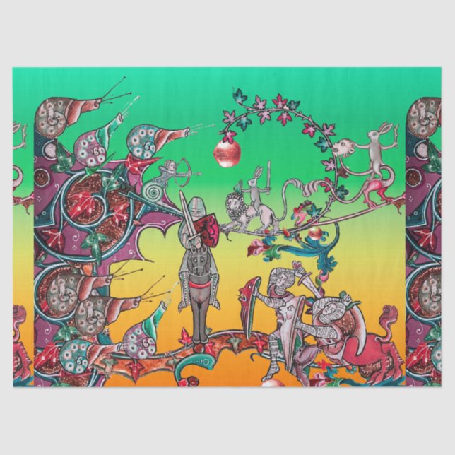 PAPEL DE SEDA GUERRA BESTIÁRIA MEDIEVAL, NOITES, ESQUEMAS GIGANT (Frente )