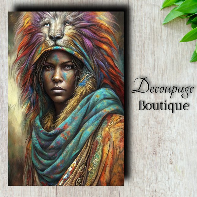 Papel De Seda Guerreiro Leão Espírito Decoupage (Spirit Lion Warrior Decoupage Tissue Paper)