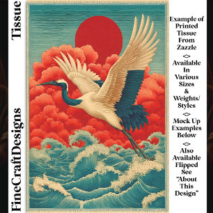 Papel De Seda Guindaste Acima das Ondas Sob o Sol Vermelho DQ9L 