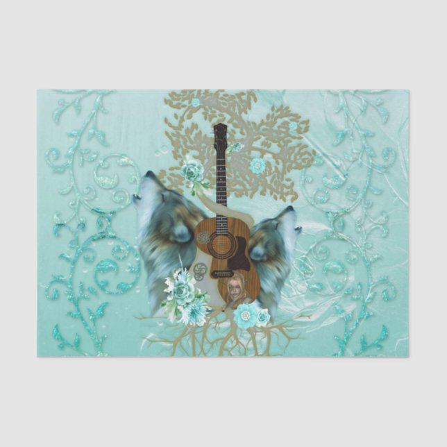 Papel De Seda Guitarra com lobos (Frente )