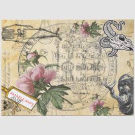 Papel De Seda Halloween Alchemy Pink Peony Skeleton Ephemera