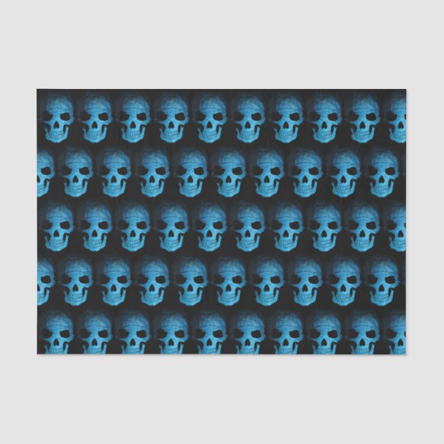 Papel De Seda Halloween Assustador Azul Noite Crânio (Frente )