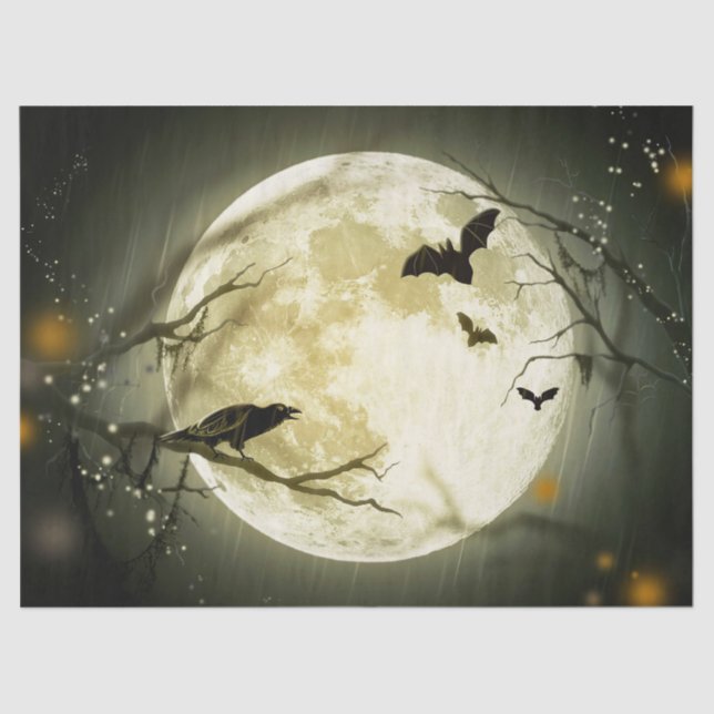 Papel De Seda Halloween Bats and Birds Moon (Frente )
