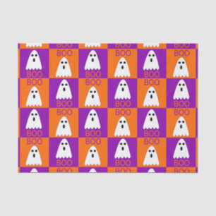 Papel De Seda Halloween Boo Ghost Purple e Orange Squares