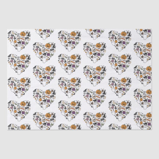 Papel De Seda Halloween Branco Padrão de Halloween em Forma de C (Frente )