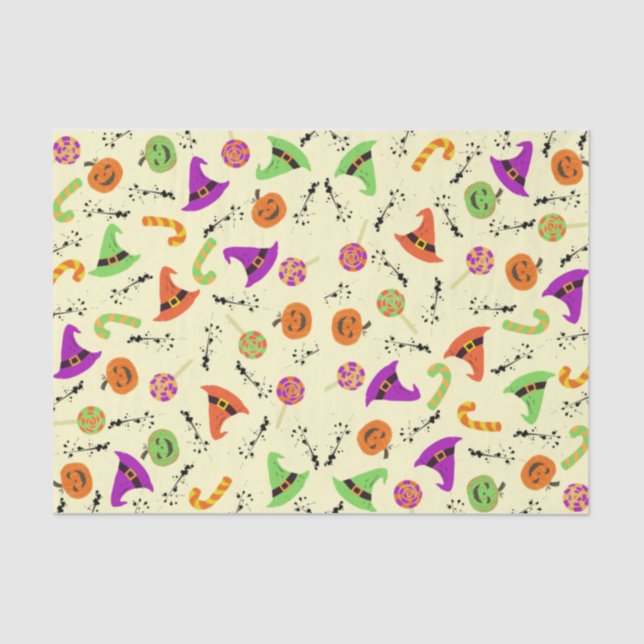 Papel De Seda Halloween Candy Pumpkins & Witch's Hats 2 Tissue (Frente )