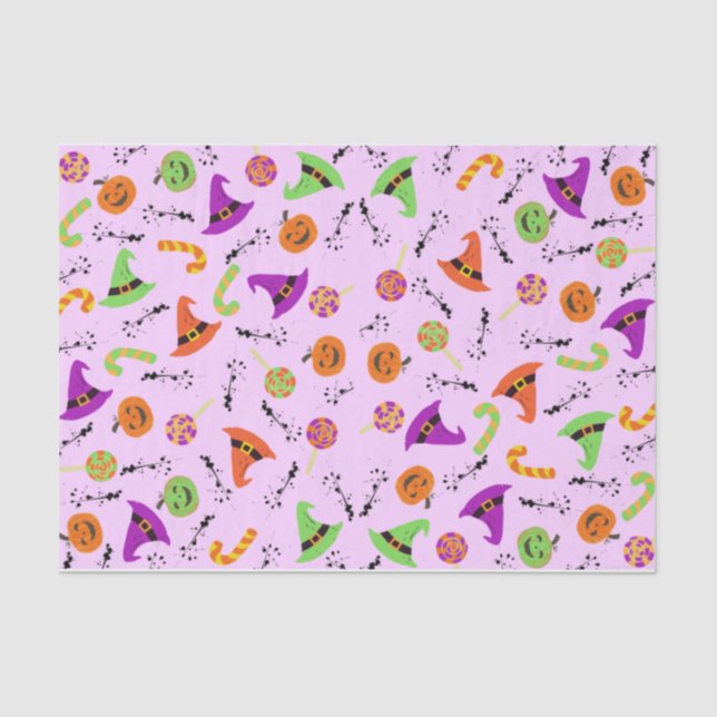 Papel De Seda Halloween Candy Pumpkins & Witch's Hats 3 Tissue (Frente )
