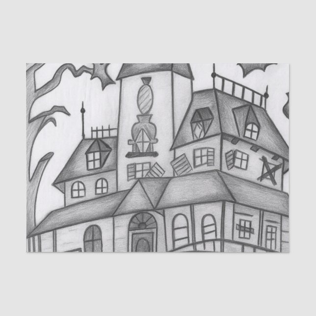 Papel De Seda Halloween, Casa Assombrada e Morcegos (Frente )