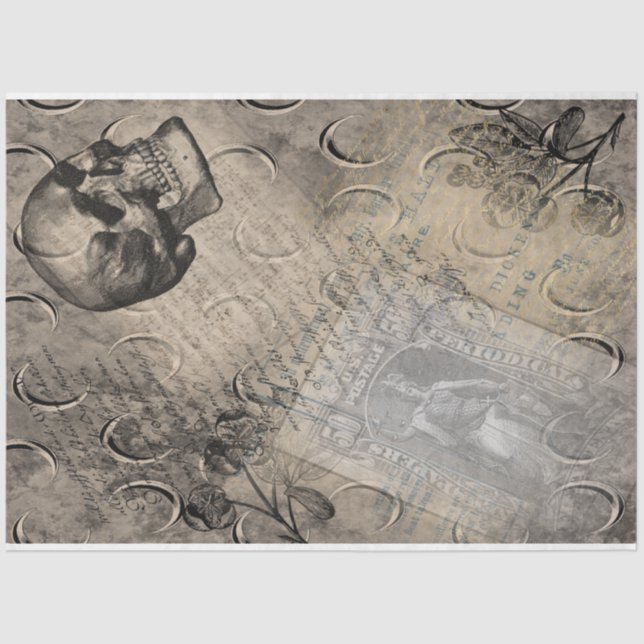 Papel De Seda Halloween Crânio e Carimbo da Lua Ephemera (Frente )