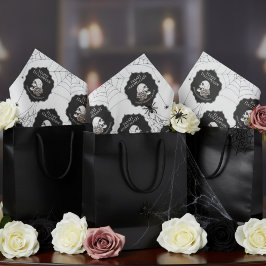 Papel De Seda Halloween do Caveira Floral Branco e Preto Gótico