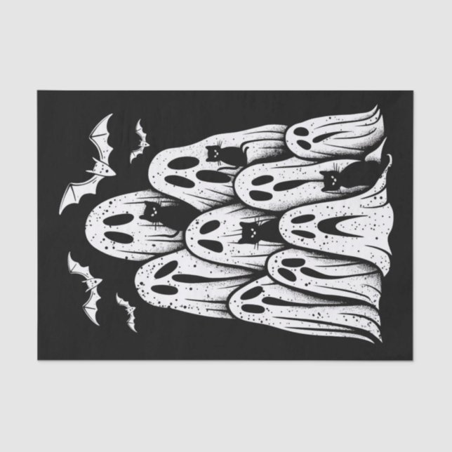 Papel De Seda Halloween Ghost Cats Lover Fall Spooky Season (Frente )