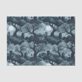 Papel De Seda Halloween Graveyard Creepy Trees Ghost Moon Night