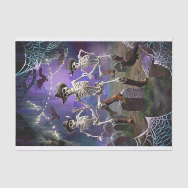 Papel De Seda Halloween Hoedown, Line Dancing Skeletons (Frente )