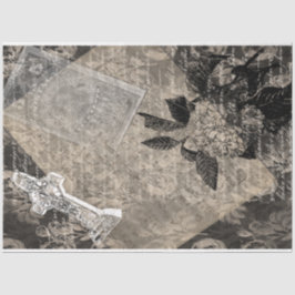 Papel De Seda Halloween Hydrangea e Cross Vintage Book Page