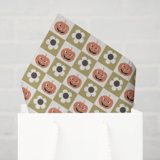 Papel De Seda Halloween Jack-o-lanterno e daisy checkerboard