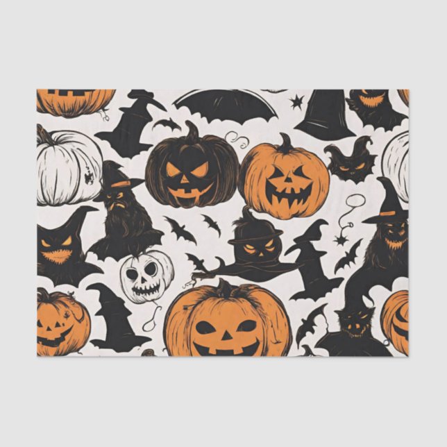 Papel De Seda Halloween Pumpkins e Monstros (Frente )