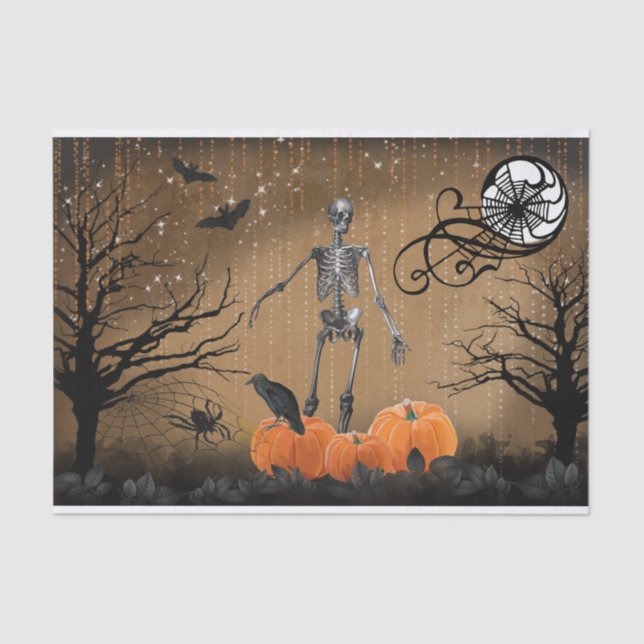 Papel De Seda Halloween Raven Moon Skeleton Pumpkin (Frente )