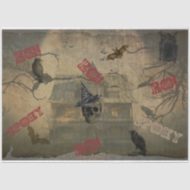 Papel De Seda Halloween Skull Assombrado Casa Assustada