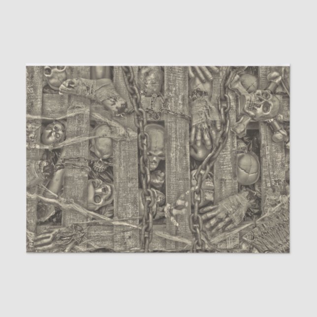 Papel De Seda Halloween - Skulls Gótica Antigo Estilo Sepia Vint (Frente )