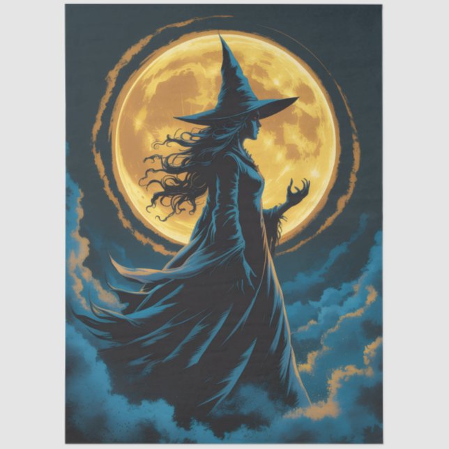Papel De Seda Halloween Spooky Witch a Full Moon (Frente )