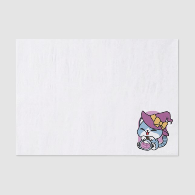 Papel De Seda Halloween Tabby Cat – Witch Hat & Potion Art (Frente )