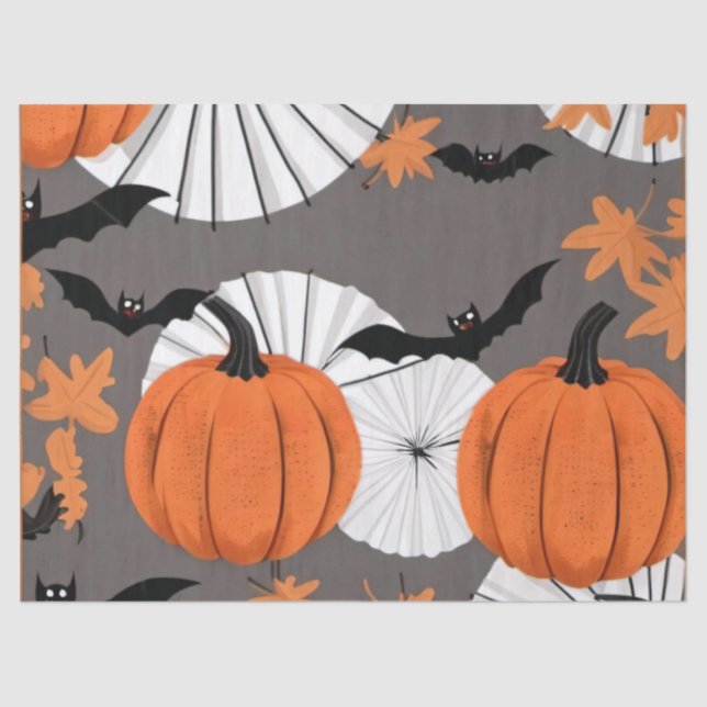 Papel De Seda Halloween Themed Gift Wrap: Bats & Pumpkins (Frente )