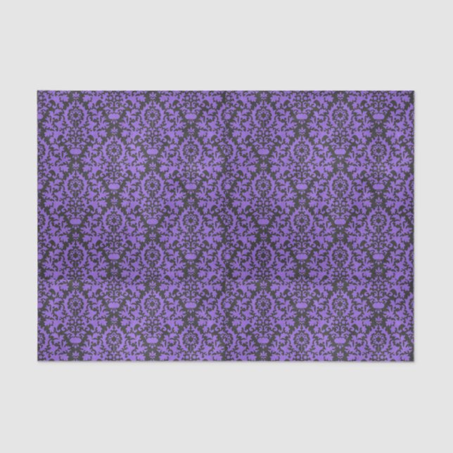 Papel De Seda Halloween Victorian Purple e Black Brocade Damask (Frente )