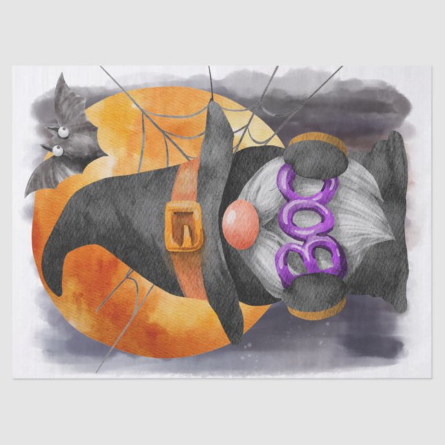 Papel De Seda Halloween Watercolor Boo Gnomo (Frente )