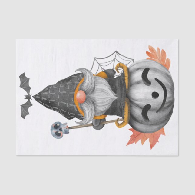 Papel De Seda Halloween Watercolor Pumpkin Gnomo (Frente )