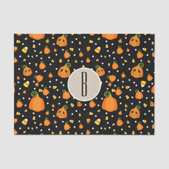Papel De Seda Halloween Whimsical Pumpkins Rustic Kraft (Frente )