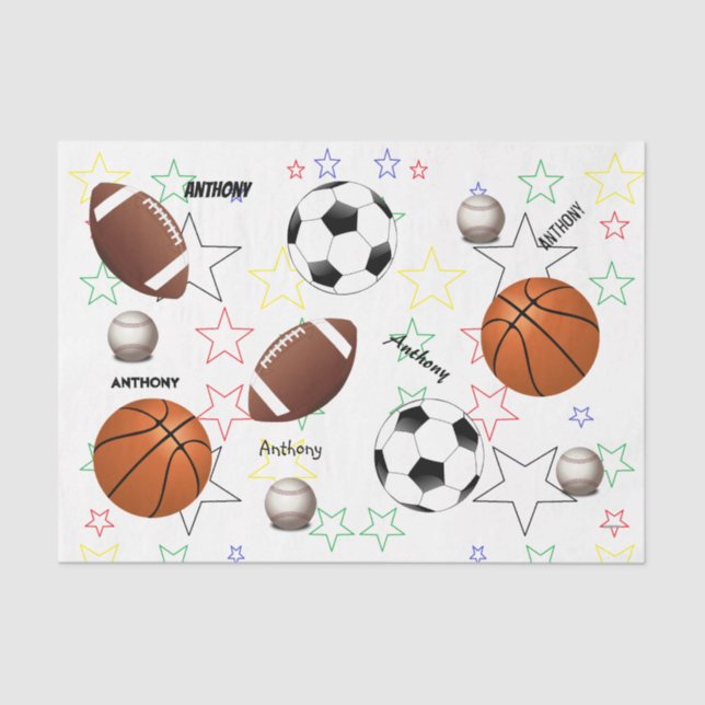 Papel De Seda HAMbyWG Sports Balls com estrelas e nome - (Frente )