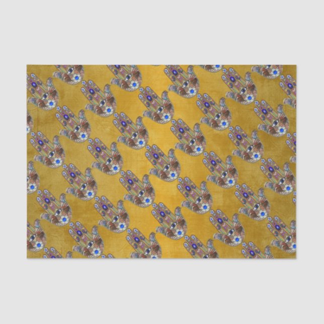 Papel De Seda Hamsa Hearts Flowers Opal Art em Dourado (Frente )