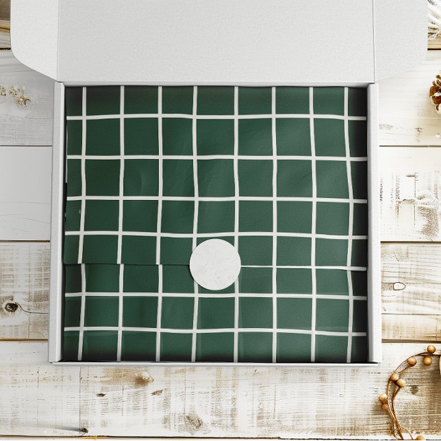 Papel De Seda Hand Drawn Forest Green and White Grid Holiday (Criador carregado)