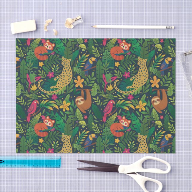 Papel De Seda Hand Drawn Rainforest Animals Tissue Paper (Arte )