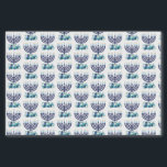 Papel De Seda Hanukkah Floral Menorah Padrão<br><div class="desc">Ilustração de Hanukkah por Cindy Bendel. Você pode mudar o tamanho do padrão para tornar a menorah maior ou menor. Clique no botão editar para modificar o padrão.</div>
