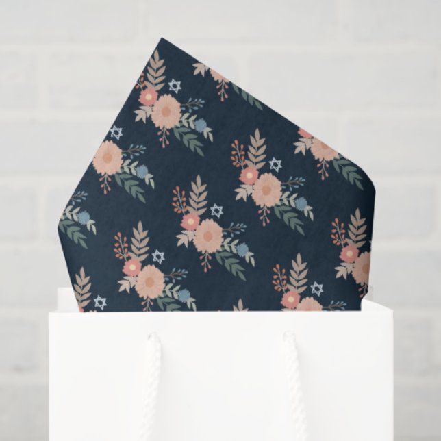 Papel De Seda Hanukkah judeu Bat Mitzvah Florals Conjunto desenh (Sacola de presentes)