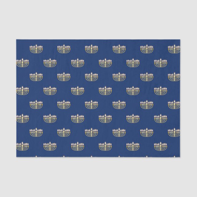 Papel De Seda Hanukkah Menorah, Ouro e Azul (Frente )