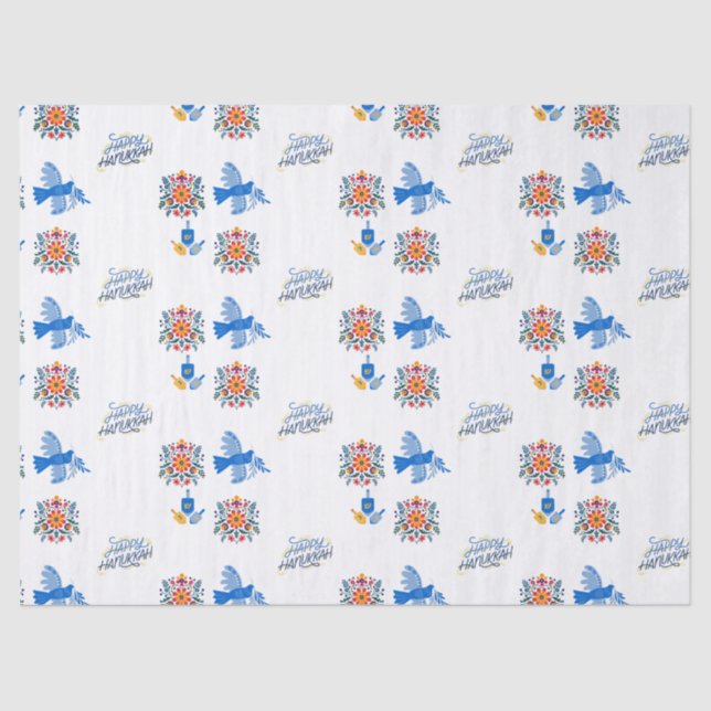 Papel De Seda Hanukkah Tissue paper - dreidel, floral (Frente )