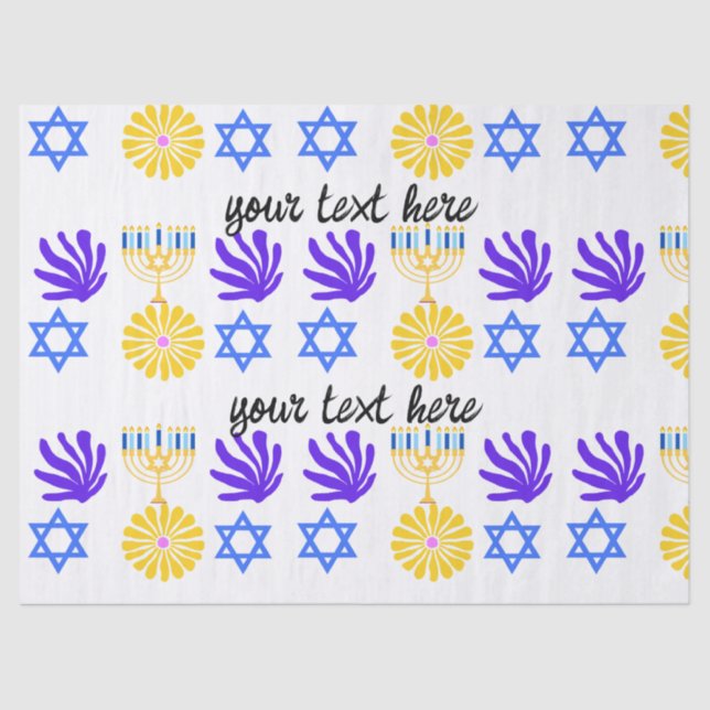 Papel De Seda Hanukkah Wrapping Paper – Menorah, Star of David (Frente )