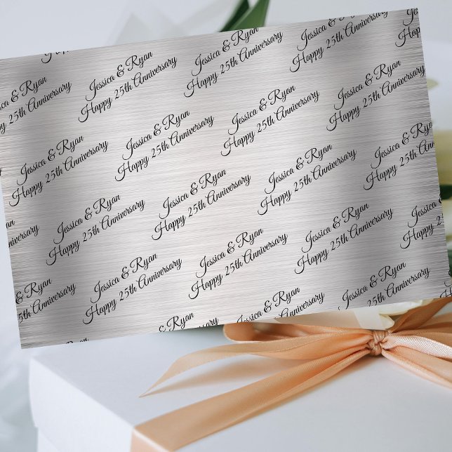 Papel De Seda Happy 25th Anniversary DIY Names/Year Black Script (Criador carregado)