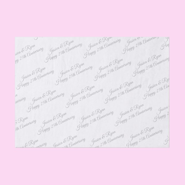 Papel De Seda Happy 25th Anniversary DIY Names/Year Grey Script (Criador carregado)