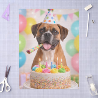 Papel De Seda Happy Birthday Cute Boxer Dog 