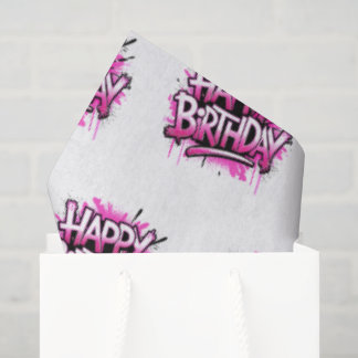 Papel De Seda Happy Birthday Graffiti Pink & White