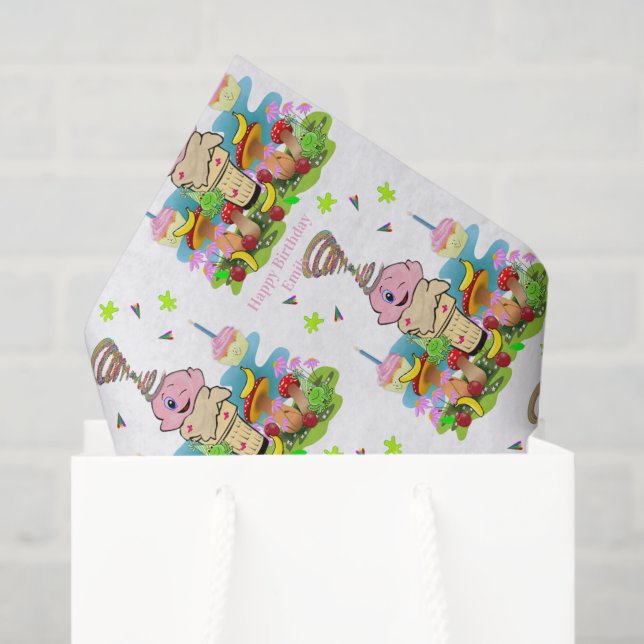 Papel De Seda Happy Birthday Pink Cupcake Tissue Paper  (Sacola de presentes)