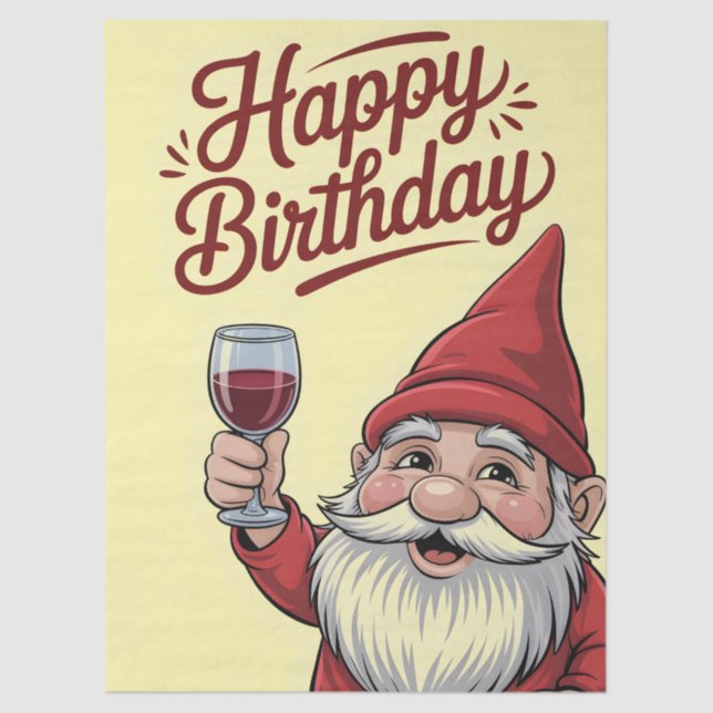 Papel De Seda "Happy Birthday" Wine-Toasting Gnome (Frente )